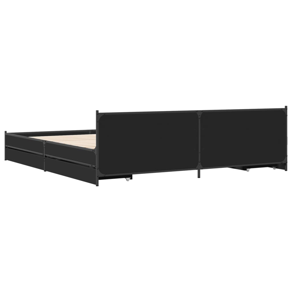 Bed Frame With Drawers Black 180X200 Cm Super King Engineered Wood