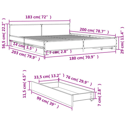 Bed Frame With Drawers Black 180X200 Cm Super King Engineered Wood