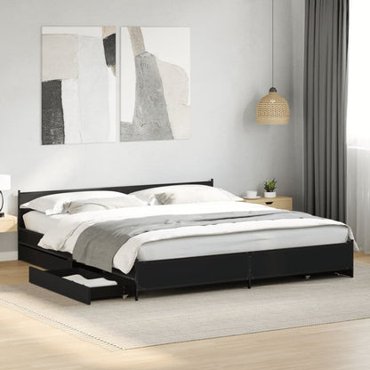 Bed Frame With Drawers Black 180X200 Cm Super King Engineered Wood