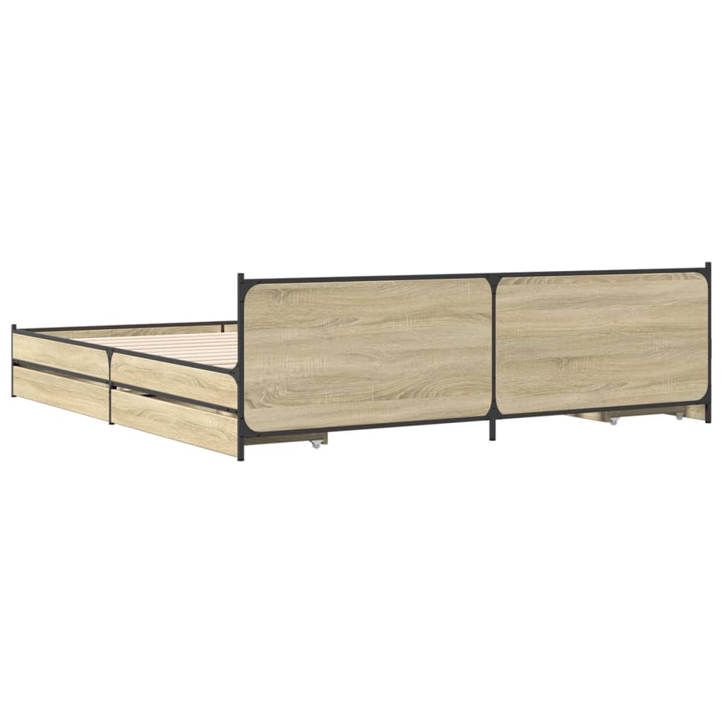 Bed Frame With Drawers Sonoma Oak 180X200 Cm Super King Engineered Wood