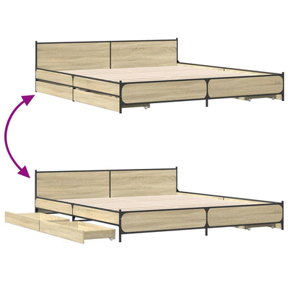 Bed Frame With Drawers Sonoma Oak 180X200 Cm Super King Engineered Wood