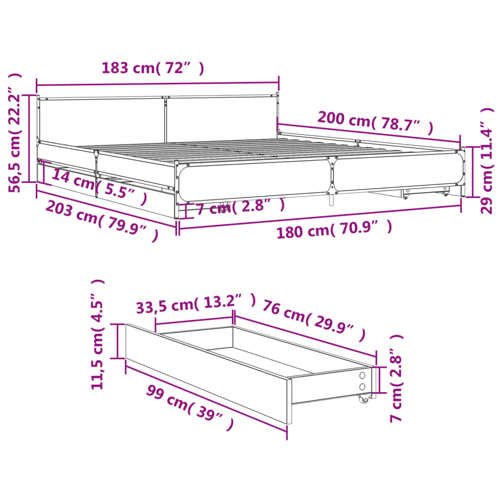 Bed Frame With Drawers Sonoma Oak 180X200 Cm Super King Engineered Wood