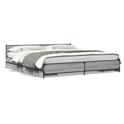 Bed Frame With Drawers Grey Sonoma 180X200 Cm Super King Engineered Wood