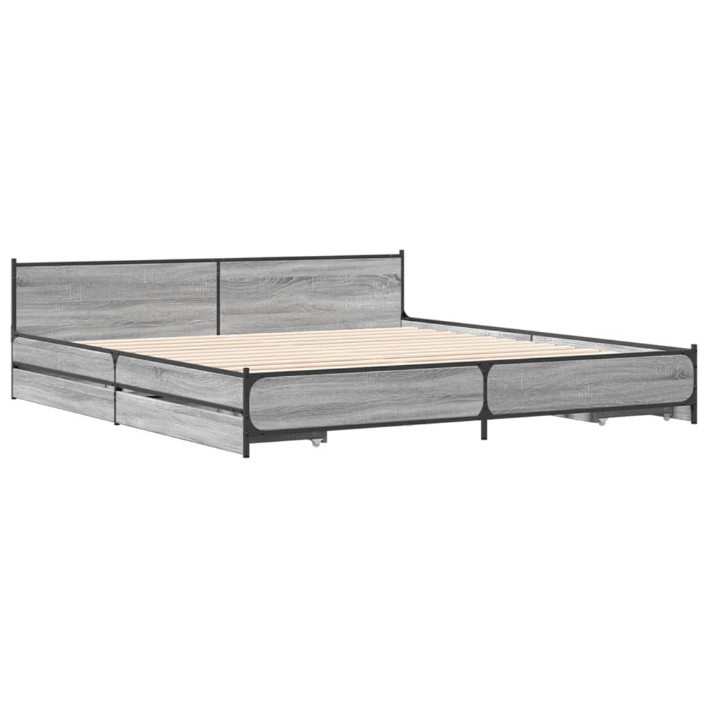 Bed Frame With Drawers Grey Sonoma 180X200 Cm Super King Engineered Wood