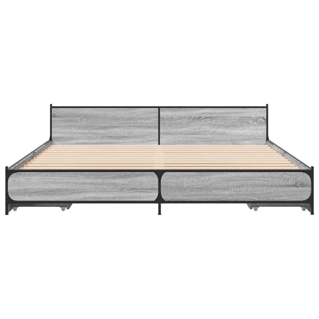 Bed Frame With Drawers Grey Sonoma 180X200 Cm Super King Engineered Wood