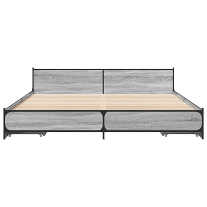 Bed Frame With Drawers Grey Sonoma 180X200 Cm Super King Engineered Wood