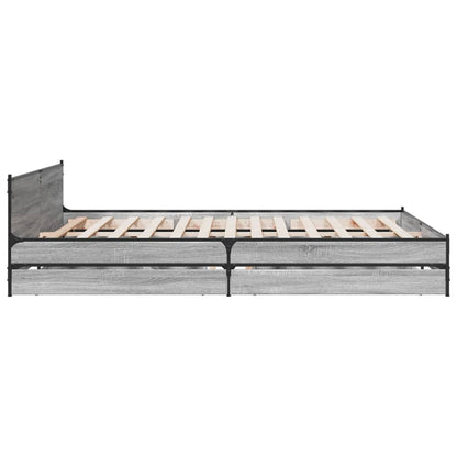 Bed Frame With Drawers Grey Sonoma 180X200 Cm Super King Engineered Wood