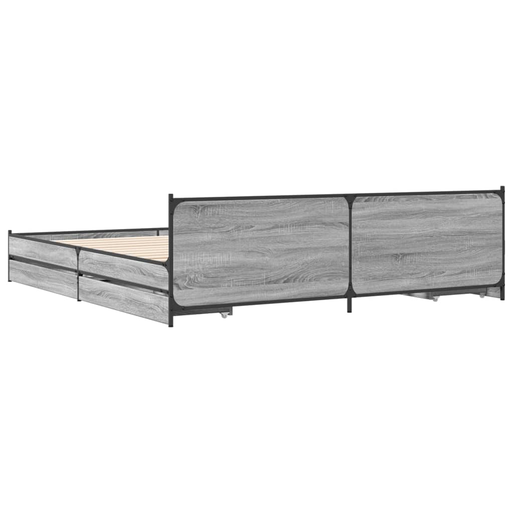 Bed Frame With Drawers Grey Sonoma 180X200 Cm Super King Engineered Wood