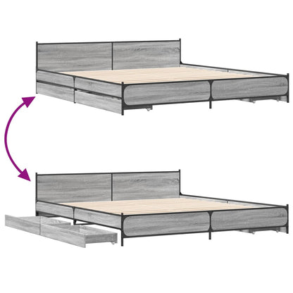 Bed Frame With Drawers Grey Sonoma 180X200 Cm Super King Engineered Wood