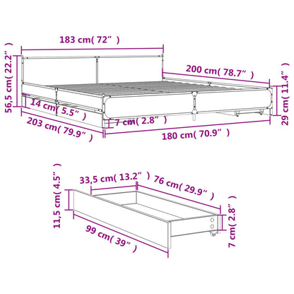 Bed Frame With Drawers Grey Sonoma 180X200 Cm Super King Engineered Wood