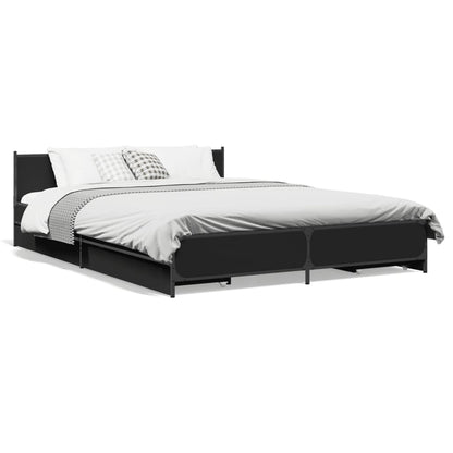 Bed Frame With Drawers Black 150X200 Cm King Size Engineered Wood