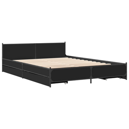 Bed Frame With Drawers Black 150X200 Cm King Size Engineered Wood