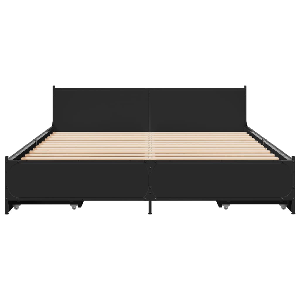 Bed Frame With Drawers Black 150X200 Cm King Size Engineered Wood