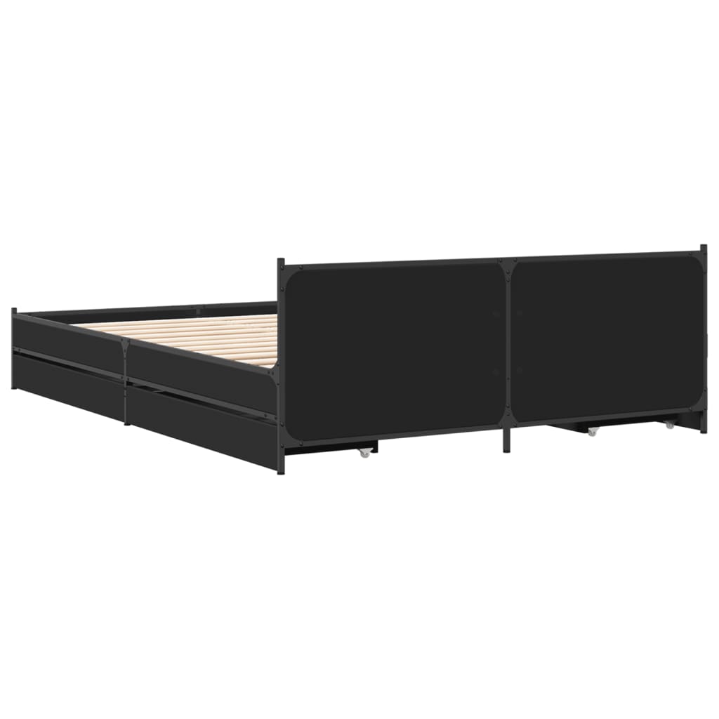 Bed Frame With Drawers Black 150X200 Cm King Size Engineered Wood