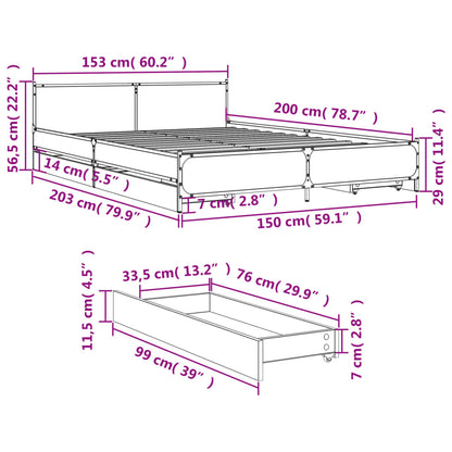 Bed Frame With Drawers Black 150X200 Cm King Size Engineered Wood