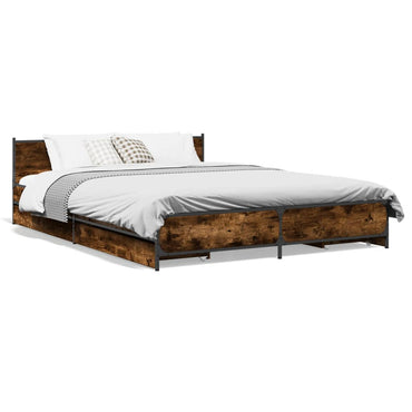 Bed Frame With Drawers Smoked Oak 150X200 Cm King Size Engineered Wood