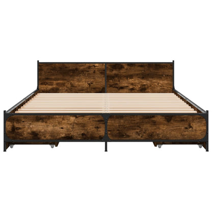 Bed Frame With Drawers Smoked Oak 150X200 Cm King Size Engineered Wood