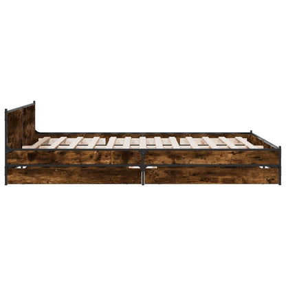 Bed Frame With Drawers Smoked Oak 150X200 Cm King Size Engineered Wood