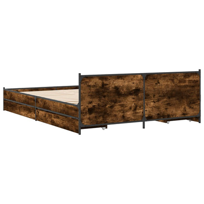 Bed Frame With Drawers Smoked Oak 150X200 Cm King Size Engineered Wood