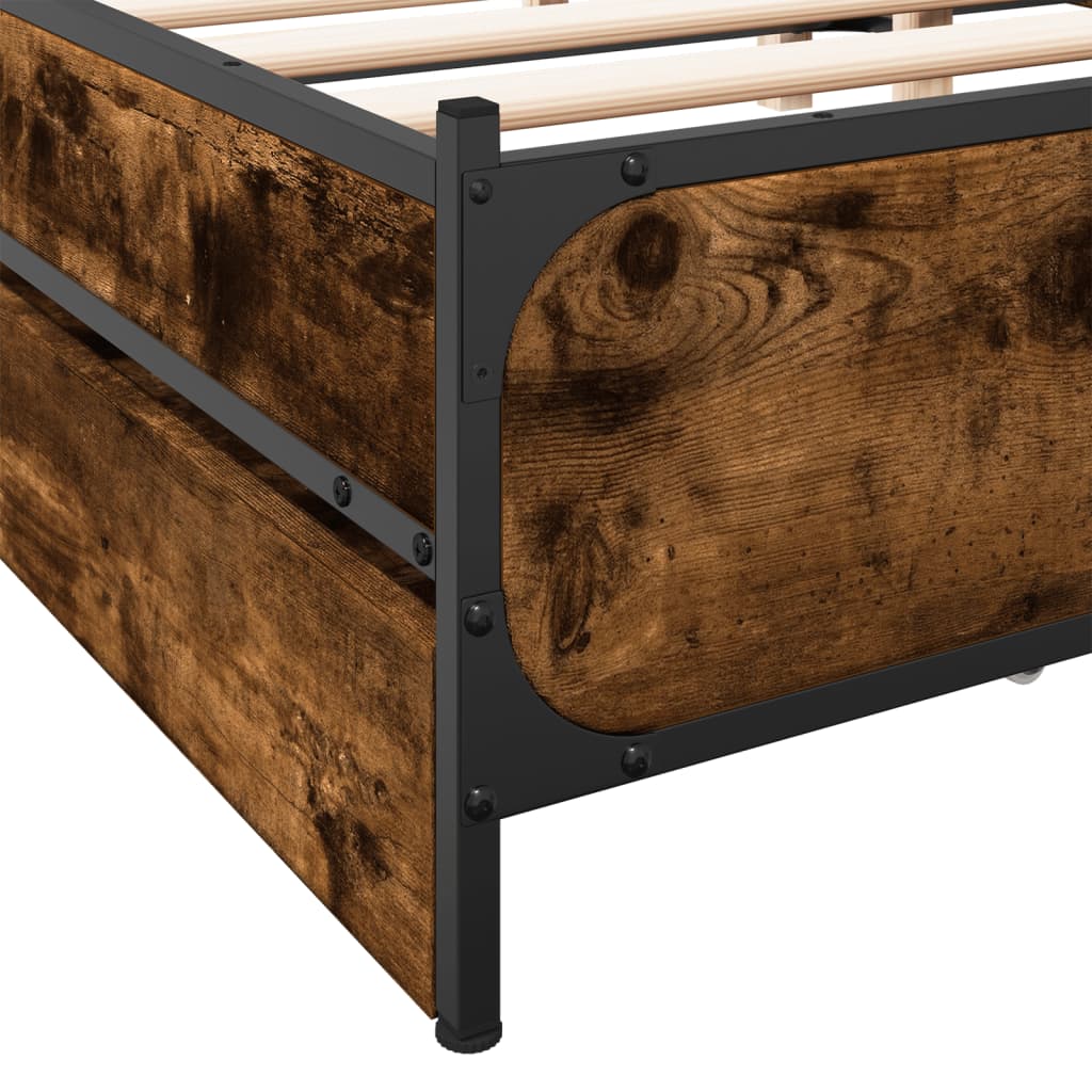 Bed Frame With Drawers Smoked Oak 150X200 Cm King Size Engineered Wood