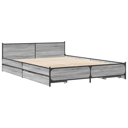 Bed Frame With Drawers Grey Sonoma 150X200 Cm King Size Engineered Wood