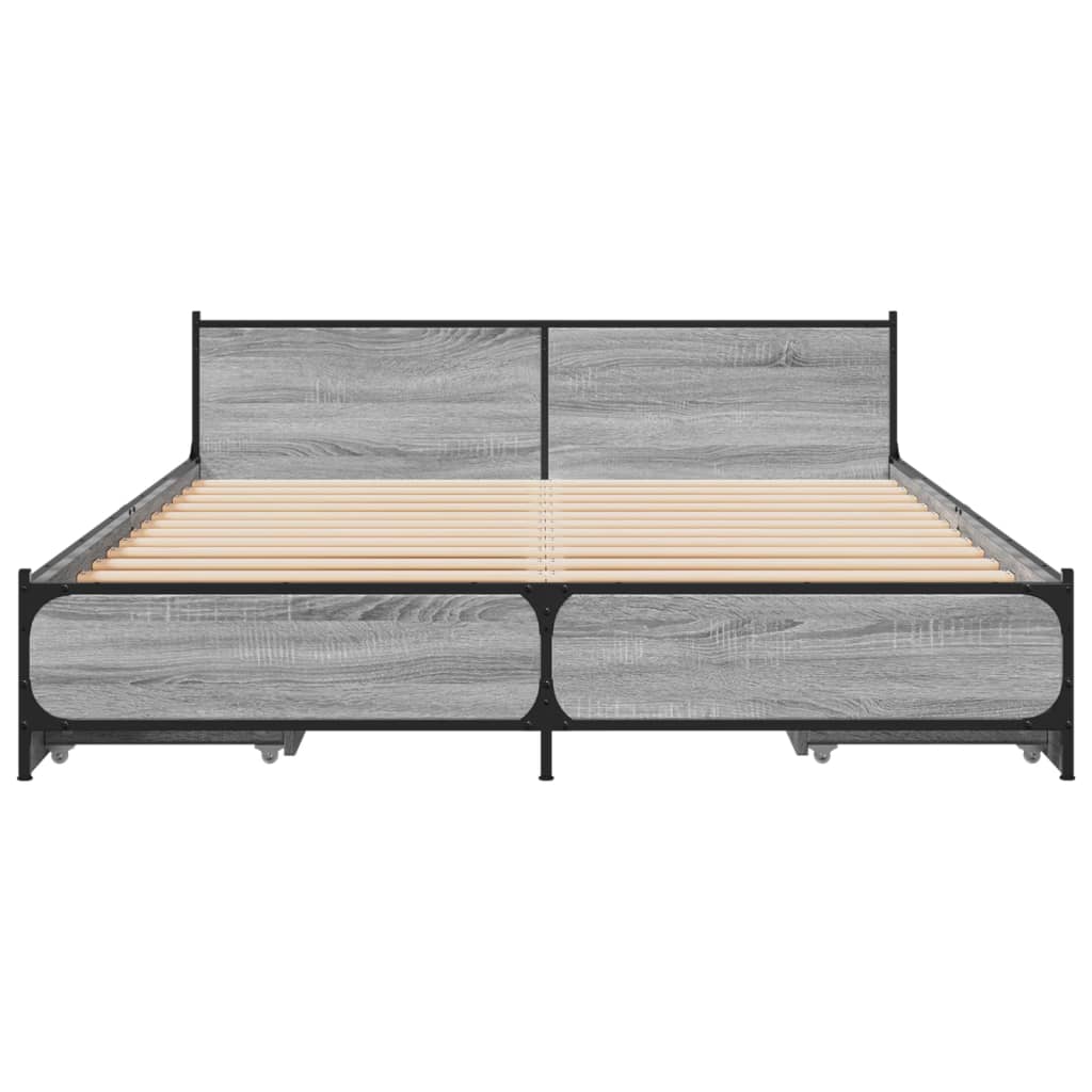 Bed Frame With Drawers Grey Sonoma 150X200 Cm King Size Engineered Wood