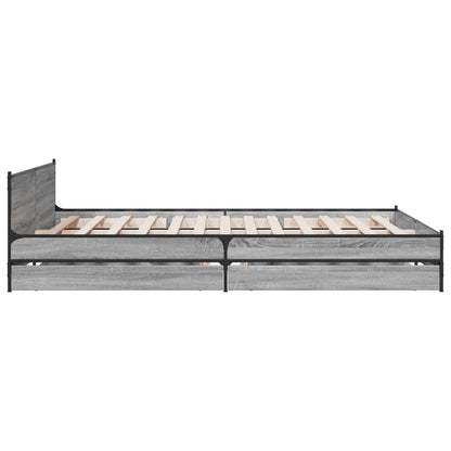 Bed Frame With Drawers Grey Sonoma 150X200 Cm King Size Engineered Wood