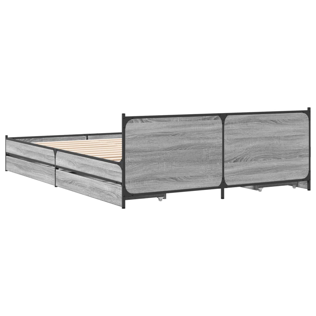 Bed Frame With Drawers Grey Sonoma 150X200 Cm King Size Engineered Wood