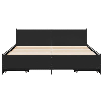 Bed Frame With Drawers Black 120X190 Cm Small Double Engineered Wood