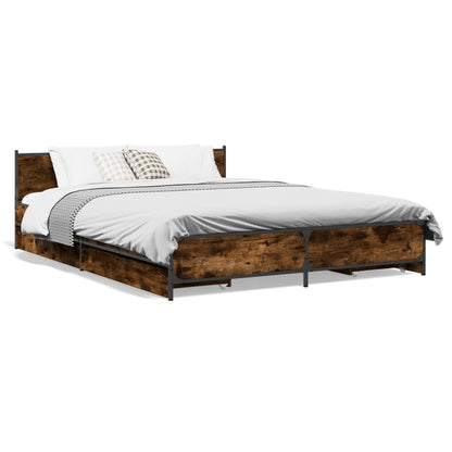 Bed Frame With Drawers Smoked Oak 120X190 Cm Small Double Engineered Wood