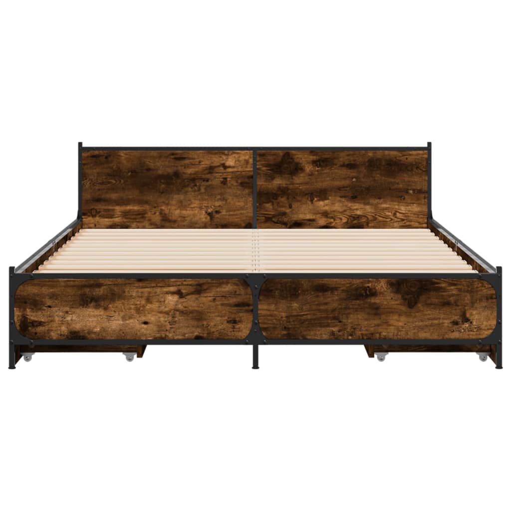 Bed Frame With Drawers Smoked Oak 120X190 Cm Small Double Engineered Wood