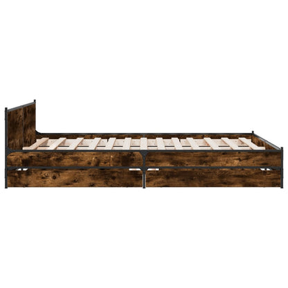 Bed Frame With Drawers Smoked Oak 120X190 Cm Small Double Engineered Wood