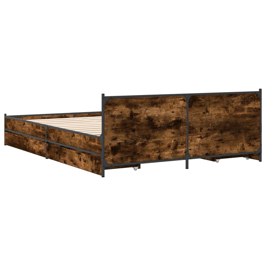 Bed Frame With Drawers Smoked Oak 120X190 Cm Small Double Engineered Wood