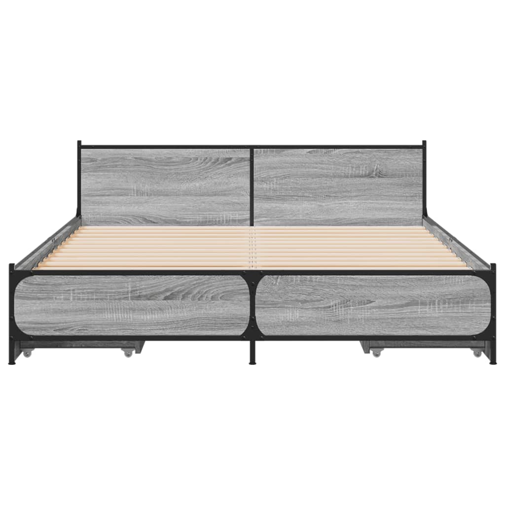 Bed Frame With Drawers Without Mattress Grey Sonoma 120X190 Cm Small Double