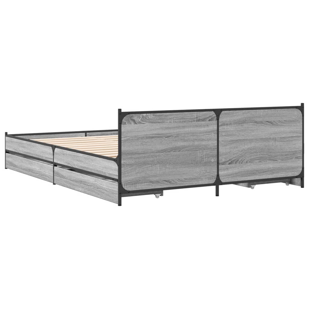 Bed Frame With Drawers Without Mattress Grey Sonoma 120X190 Cm Small Double