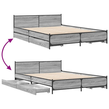 Bed Frame With Drawers Without Mattress Grey Sonoma 120X190 Cm Small Double