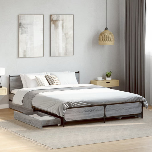 Bed Frame With Drawers Without Mattress Grey Sonoma 120X190 Cm Small Double