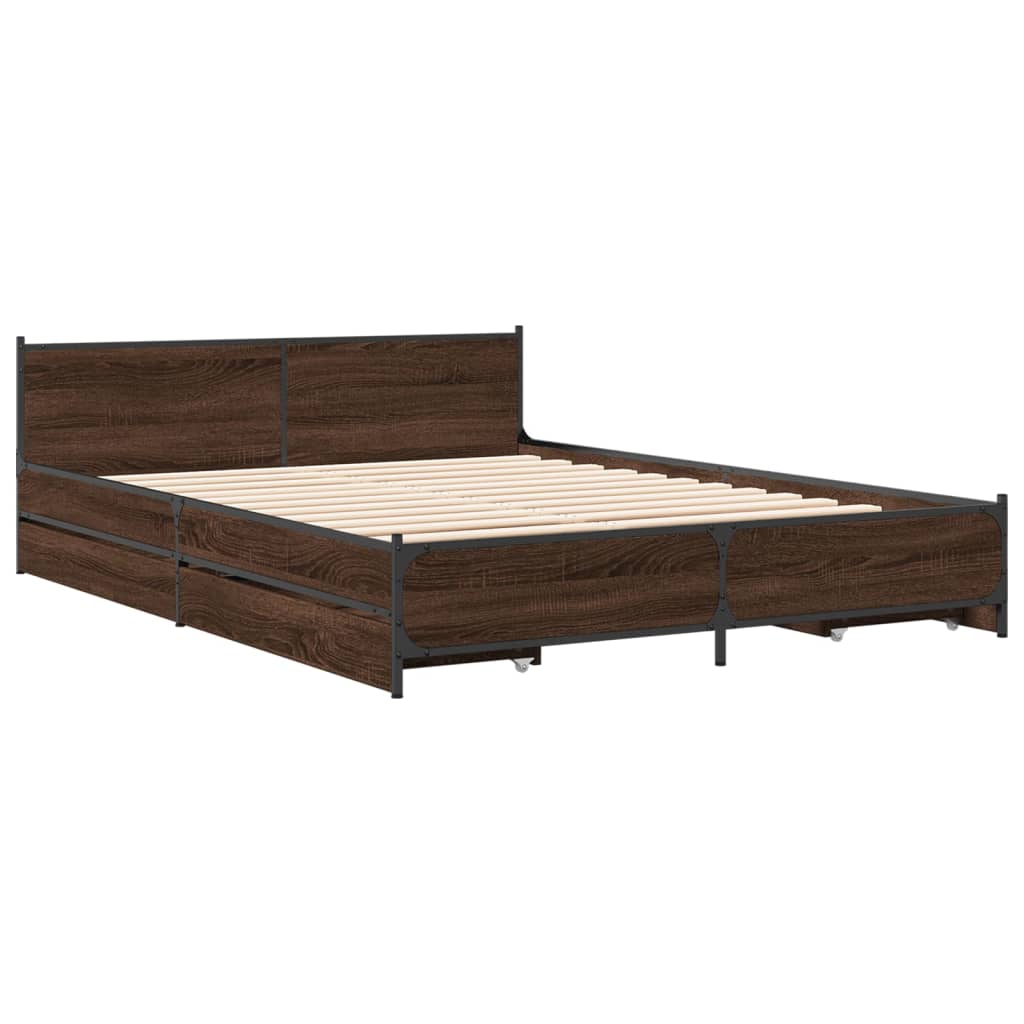 Bed Frame With Drawers Brown Oak 120X190 Cm Small Double Engineered Wood