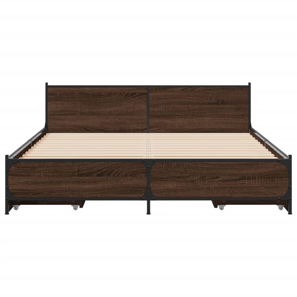 Bed Frame With Drawers Brown Oak 120X190 Cm Small Double Engineered Wood