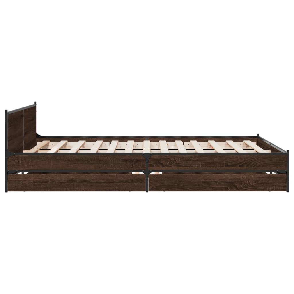 Bed Frame With Drawers Brown Oak 120X190 Cm Small Double Engineered Wood