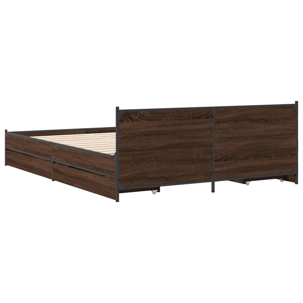 Bed Frame With Drawers Brown Oak 120X190 Cm Small Double Engineered Wood