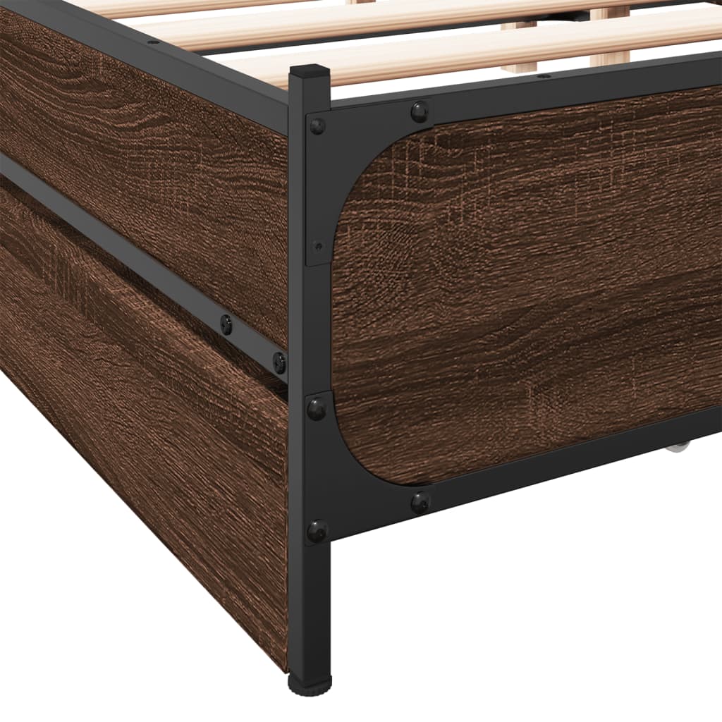 Bed Frame With Drawers Brown Oak 120X190 Cm Small Double Engineered Wood