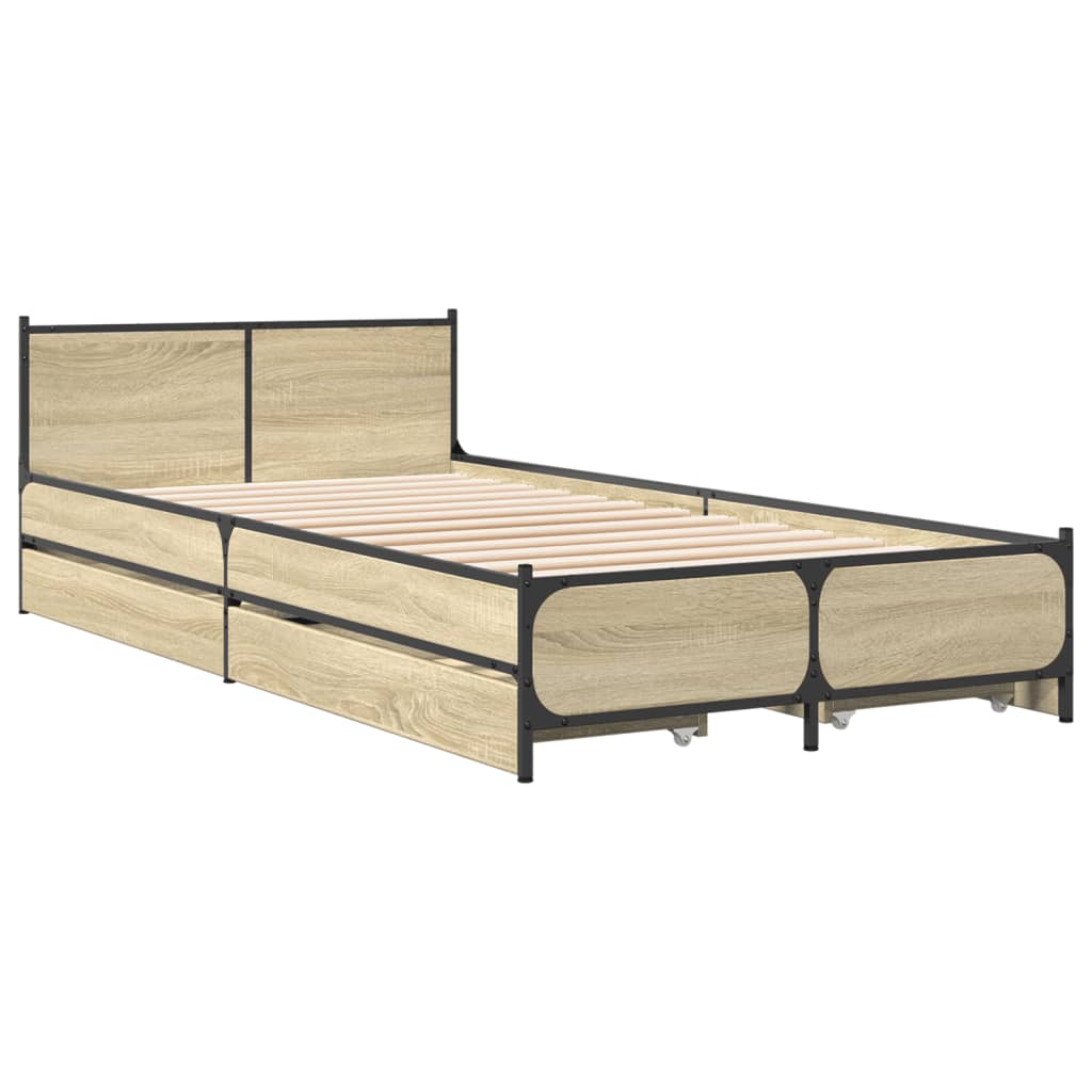 Bed Frame With Drawers Sonoma Oak 90X190 Cm Single Engineered Wood