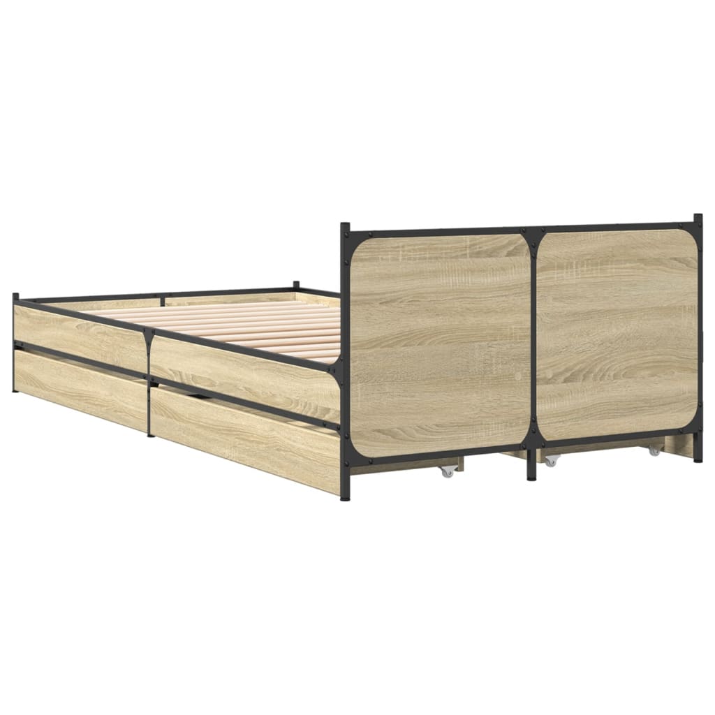 Bed Frame With Drawers Sonoma Oak 90X190 Cm Single Engineered Wood