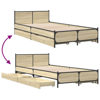 Bed Frame With Drawers Sonoma Oak 90X190 Cm Single Engineered Wood