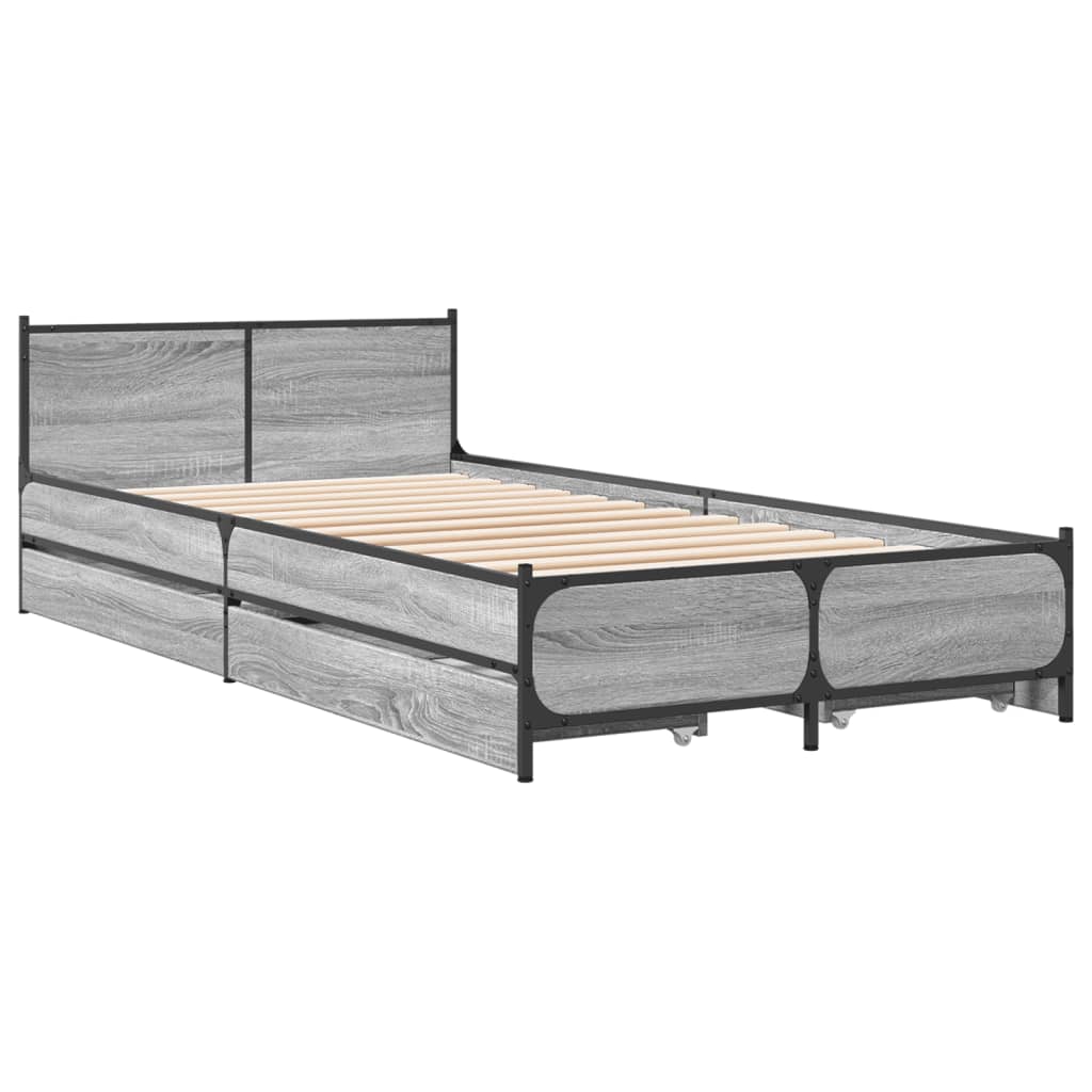 Bed Frame With Drawers Grey Sonoma 90X190 Cm Single Engineered Wood