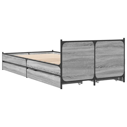 Bed Frame With Drawers Grey Sonoma 90X190 Cm Single Engineered Wood