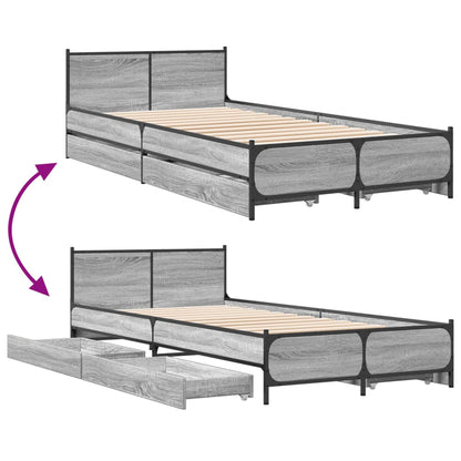 Bed Frame With Drawers Grey Sonoma 90X190 Cm Single Engineered Wood