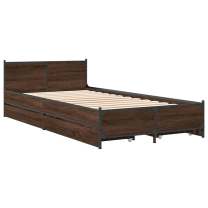 Bed Frame With Drawers Brown Oak 90X190 Cm Single Engineered Wood