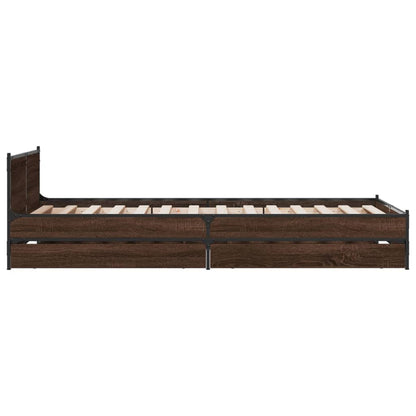 Bed Frame With Drawers Brown Oak 90X190 Cm Single Engineered Wood